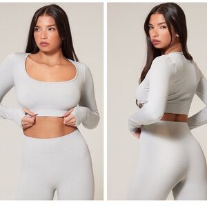 Gray Long Sleeve Crop Top and Leggings Set size small